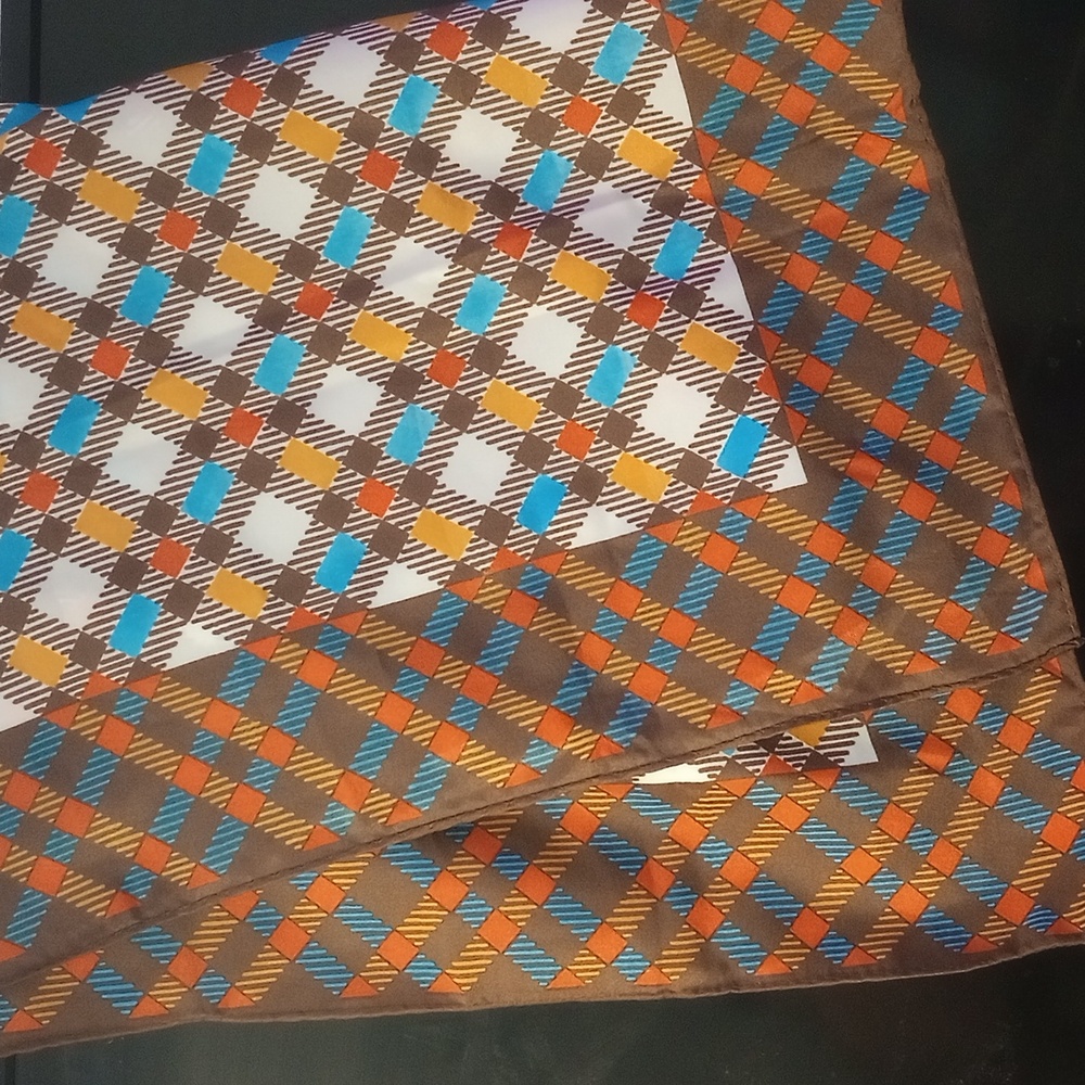 Glentex Women's Vintage Plaid Scarf - Brown, Blue, Orange‎